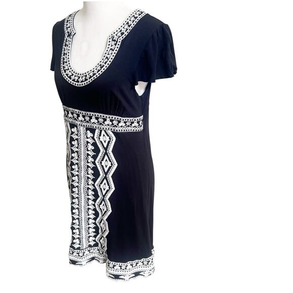 I.N.C International Concepts Embroidered Jersey Dress Knee Length Size Large BLK - Picture 2 of 11
